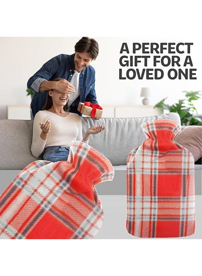 قربة ماء ساخن سعة 2 لتر مع غطاء صوف ناعم بنقشة كاروهات - مطاط طبيعي ممتاز لتوفير الدفء والراحة - لون أحمر ورمادي - Image 5